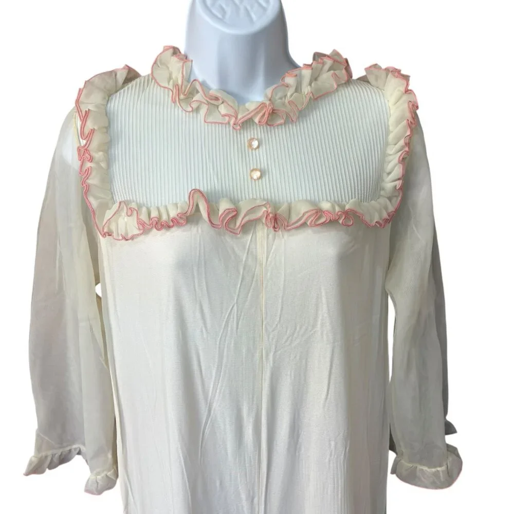 Vintage Union Jeri Morton Sleep Jumpsuit‎ White Pink Lace Sheer Size Medium